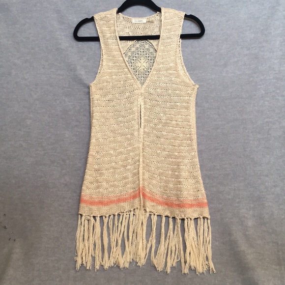 Blu Pepper Boho Retro Crochet Vest w/ Long Fringe Contrasting Diamond Design S - Picture 2 of 12